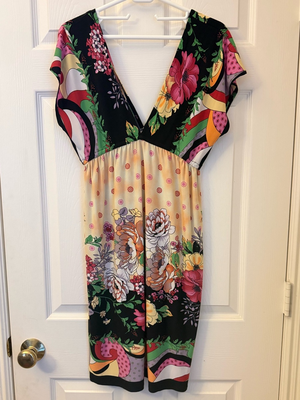Forever 21 Black, Cream and Multicolor Floral V-Neck Dress